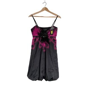 VTG Rampage Mini Dress Black Pink Floral Feather Bodice Y2K - Junior Sz M-  NWT